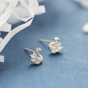 Dainty Little Swan Marquise CZ Stud Earrings