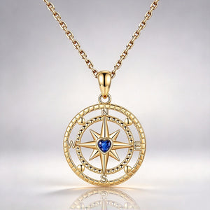 Tiny Blue Heart CZ Compass Charm Necklace