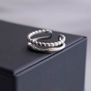 Double Layer Beaded Adjustable Open Ring