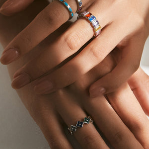 Rainbow Stone Clover Floral Eternity Band Ring