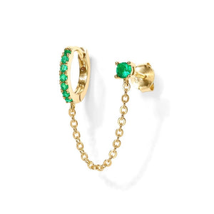 Dainty Hoop Stud Chain Dual Piercing Earrings