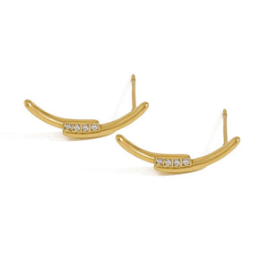 Minimalist Moon Curved Arc Bar Stud Earrings