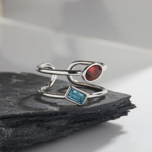 Geometric Shape Gemstone Double Open Ring