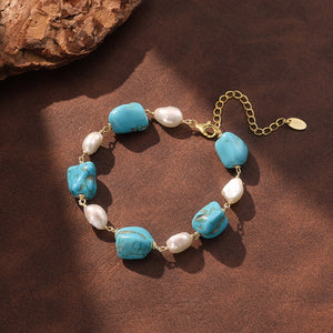Natural Turquoise Baroque Pearl Bead Bracelet