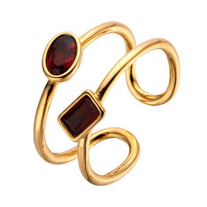 Geometric Shape Gemstone Double Open Ring