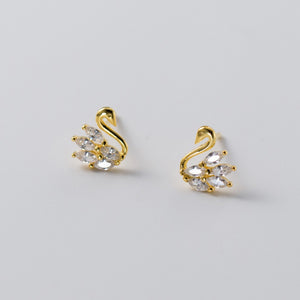 Dainty Little Swan Marquise CZ Stud Earrings