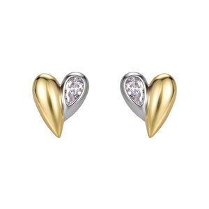 Two-Tone Asymmetric Heart CZ Stud Earrings