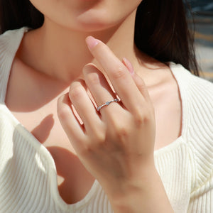Tiny Moissanite Heart Cluster Wavy Band Ring