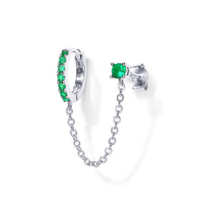 Dainty Hoop Stud Chain Dual Piercing Earrings