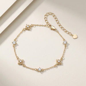 Elegant Iris Flower CZ Charm Station Bracelet