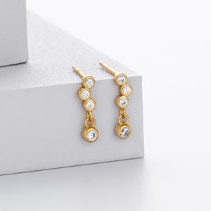 Graduated Bezel CZ Linear Drop Stud Earrings