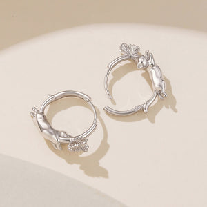 Pet Cat Chasing Butterfly Huggie Hoop Earrings