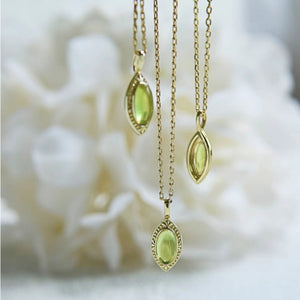 Green Oval Peridot Engraved Charm Necklace