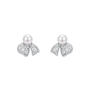 Elegant Pearl Filigree Bow Knot Stud Earrings