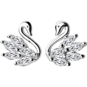 Dainty Little Swan Marquise CZ Stud Earrings
