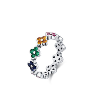Rainbow Stone Clover Floral Eternity Band Ring