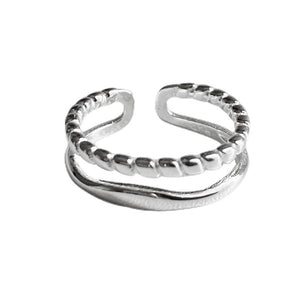 Double Layer Beaded Adjustable Open Ring