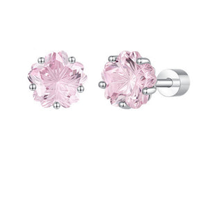 Elegant Pink Cherry Blossom CZ Stud Earrings