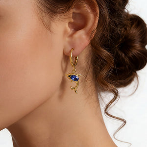 Ocean Dolphin Blue Stone Drop Hoop Earrings