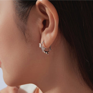Pet Cat Chasing Butterfly Huggie Hoop Earrings
