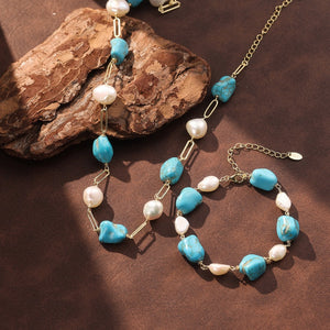 Natural Turquoise Baroque Pearl Bead Bracelet