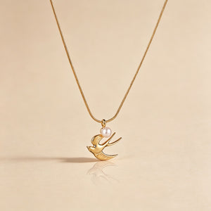 Minimalist Flying Bird Pearl Pendant Necklace