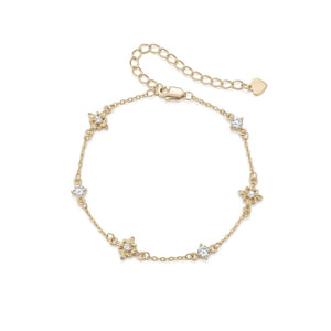 Elegant Iris Flower CZ Charm Station Bracelet