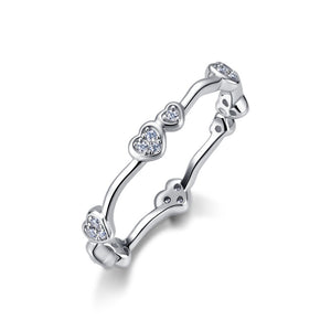 Tiny Moissanite Heart Cluster Wavy Band Ring