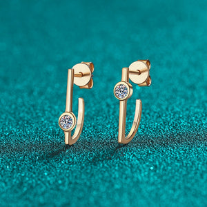 Geometric Bezel Moissanite J Hoop Earrings