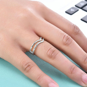 Minimalist Double V Shape Hollow Band Ring