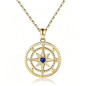 Tiny Blue Heart CZ Compass Charm Necklace