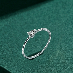 Teardrop CZ Beaded Stacking Thin Band Ring