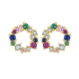 Dainty Rainbow CZ Hollow Circle Stud Earrings