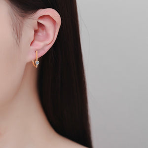 Geometric Bezel Moissanite J Hoop Earrings