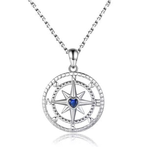 Tiny Blue Heart CZ Compass Charm Necklace