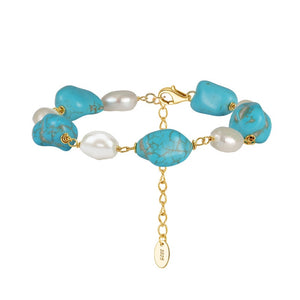 Natural Turquoise Baroque Pearl Bead Bracelet