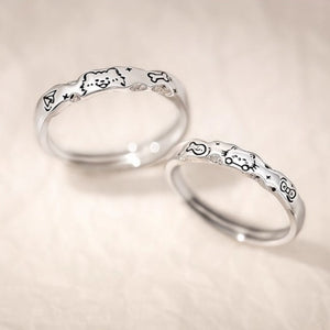 Cute Cat Dog Couple Matching Stacking Ring