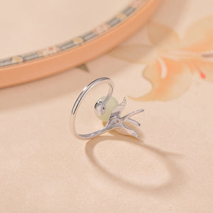 Swallow Bird Jade Bead Adjustable Open Ring