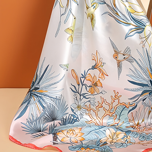 Silk Tropical Bird Floral Print Square Scarf