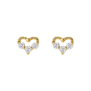 Tiny Open Heart Triple CZ Stone Stud Earrings