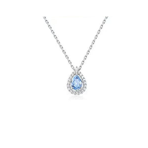 Dainty Blue Teardrop Halo Pendant Necklace