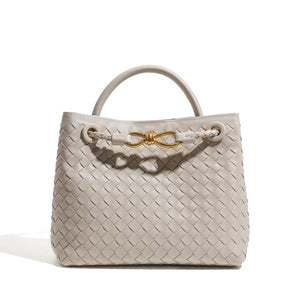 Handwoven Leather Knot Clasp Tote Handbag
