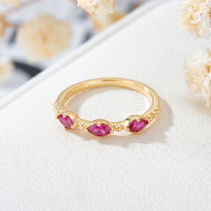 Elegant Triple Marquise Ruby Bead Band Ring
