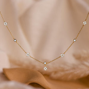 Four Leaf Clover CZ Station Charm Necklace