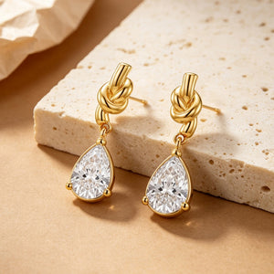 Elegant Love Knot Pear CZ Drop Stud Earrings
