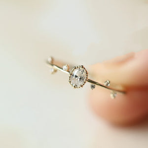 Vintage Oval Solitaire Milgrain Thin Band Ring