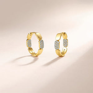 Moissanite Geometric Block Link Hoop Earrings