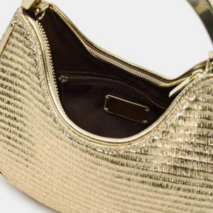 Woven Metal handle Crescent Hobo HandBag