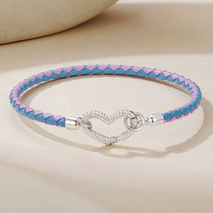 Two-Tone Braided Heart Leather Bracelet