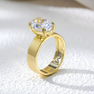 Minimalist Oval Solitaire Stone Wide Band Ring